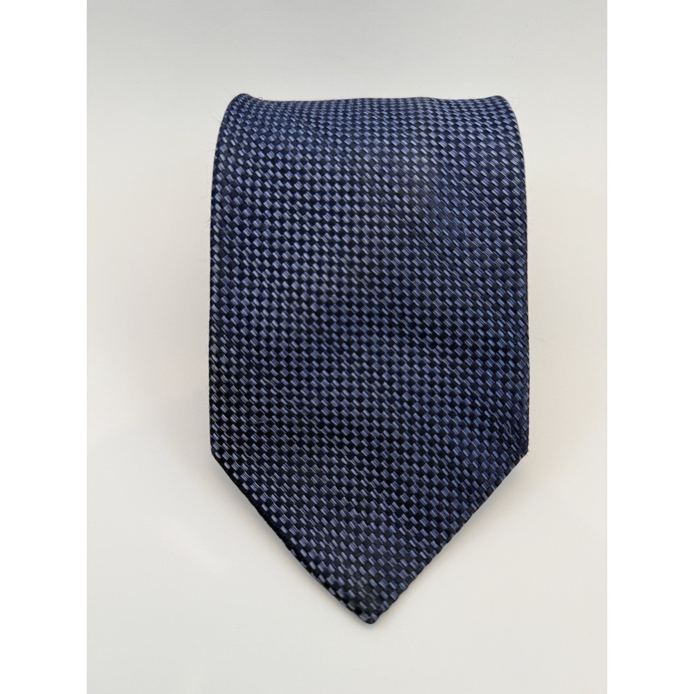 Roberto Villini Collezione Blue Woven Check Silk Tie 60" Long